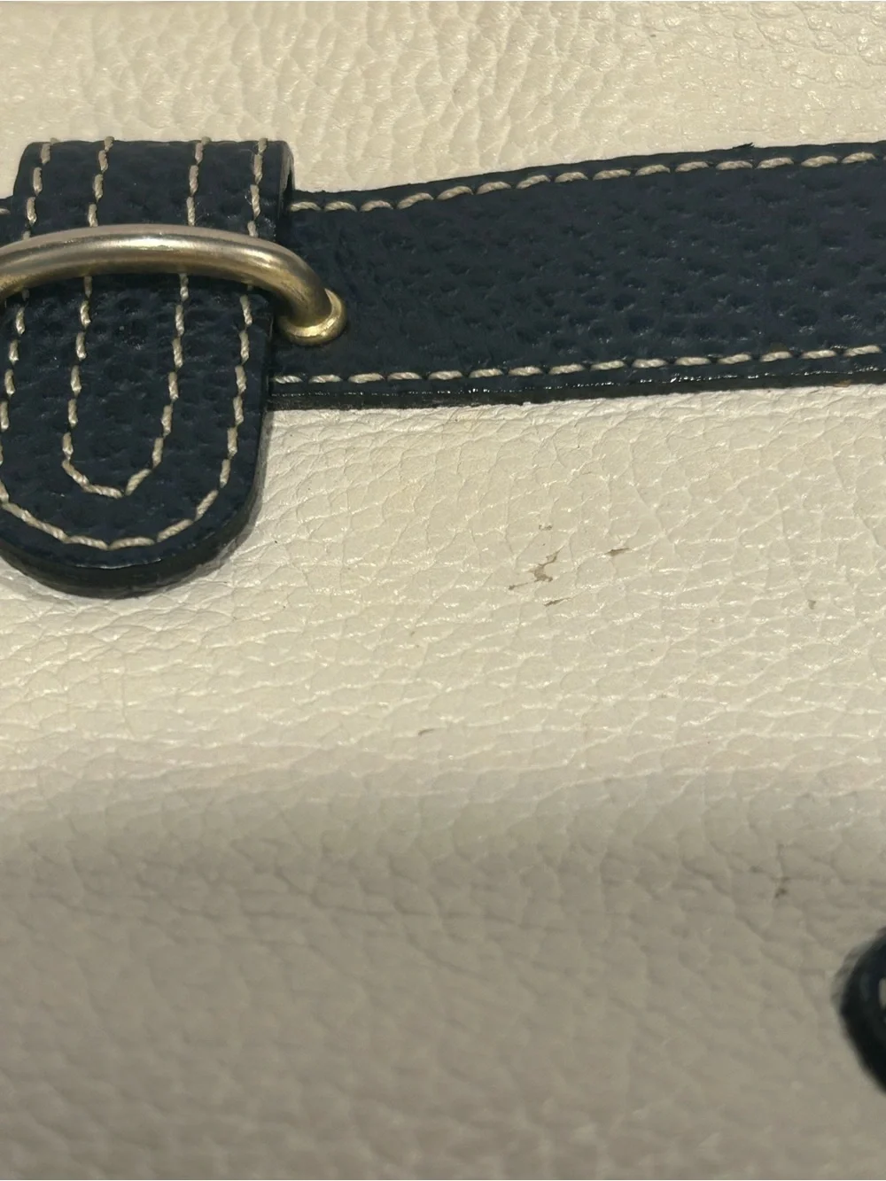 Vintage Liz Claiborne Navy White Pebbled Leather Camera Crossbody Bag Purse 80s